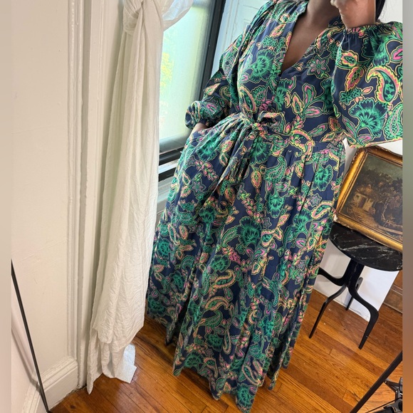 Boden prairie cottagecore blue pink paisley long sleeve corset bodice Maxi Dress - Picture 13 of 15